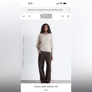 & Other Stories Cream Alpaca-Blend Crew Neck Sweater